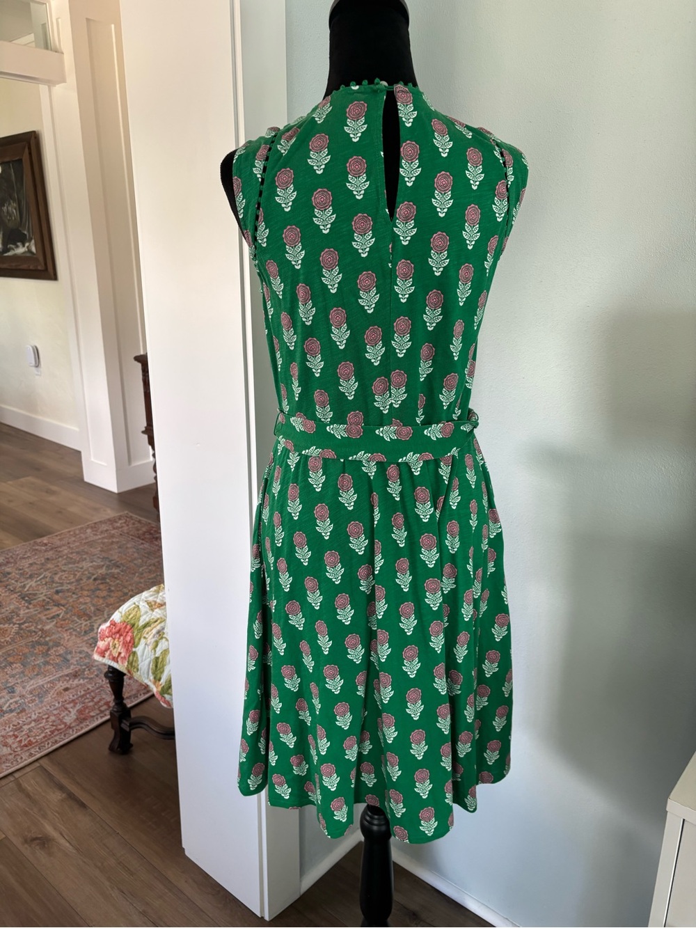 Boden Green Floral Tie-Waist Sleeveless Dress - Picture 8 of 9